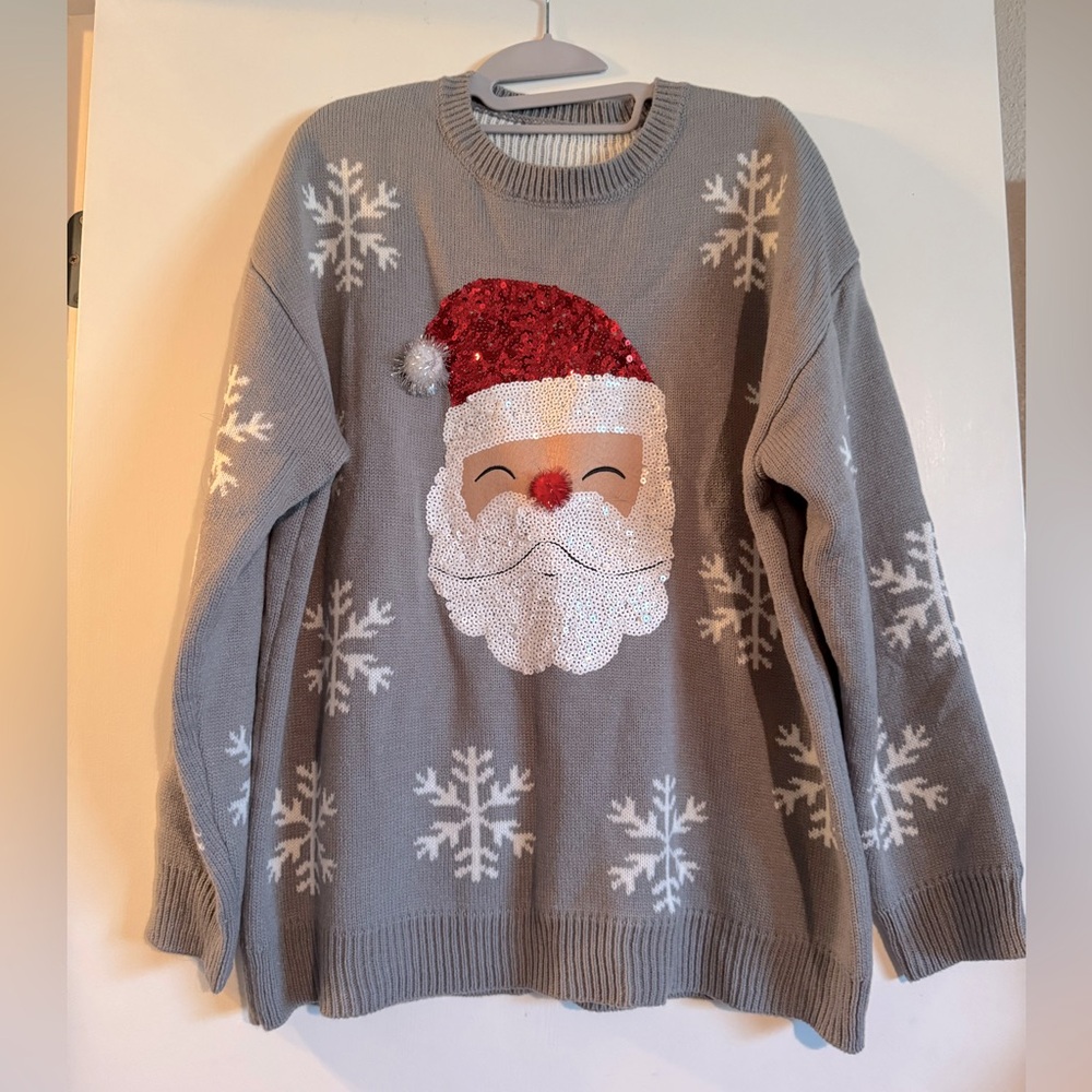 Festive Gray Santa Sweater
